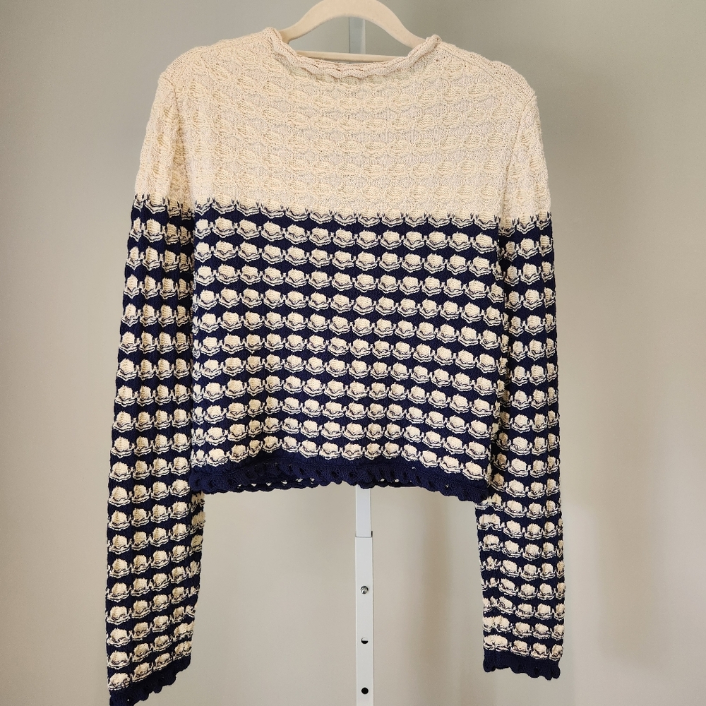 J. Crew Cream and Navy Cardigan Sweater - Picture 15 of 15